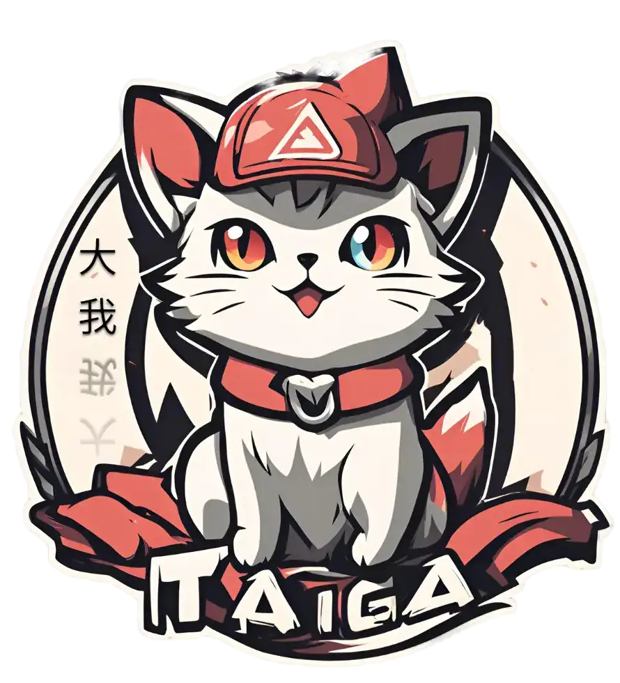 Logo de la marque Taigawear représentant un chat japonais coiffé d'une casquette pour représenter le streetwear.